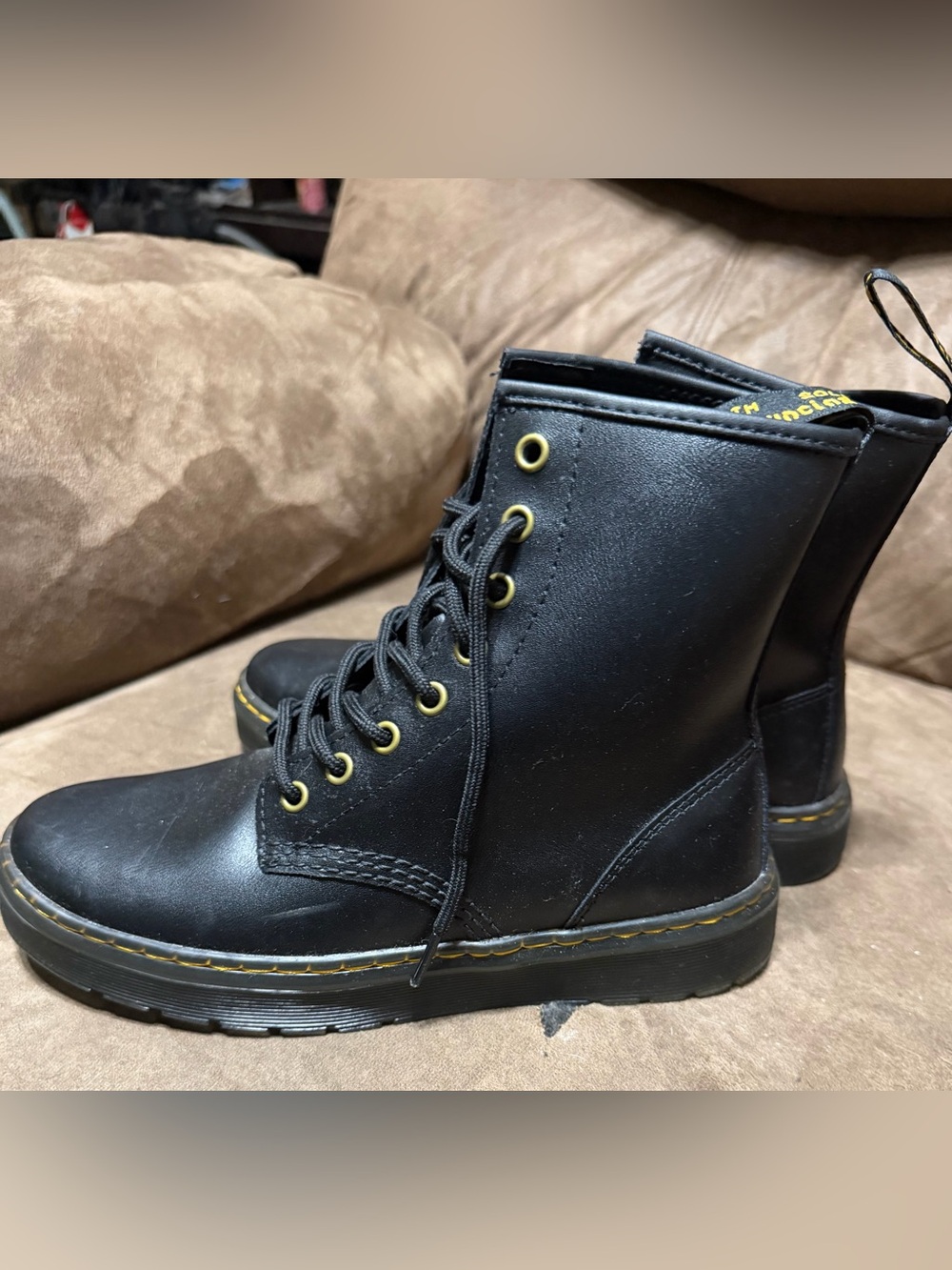 Dr. Martens Black Lace-Up women’s Boots with Yellow Stitching